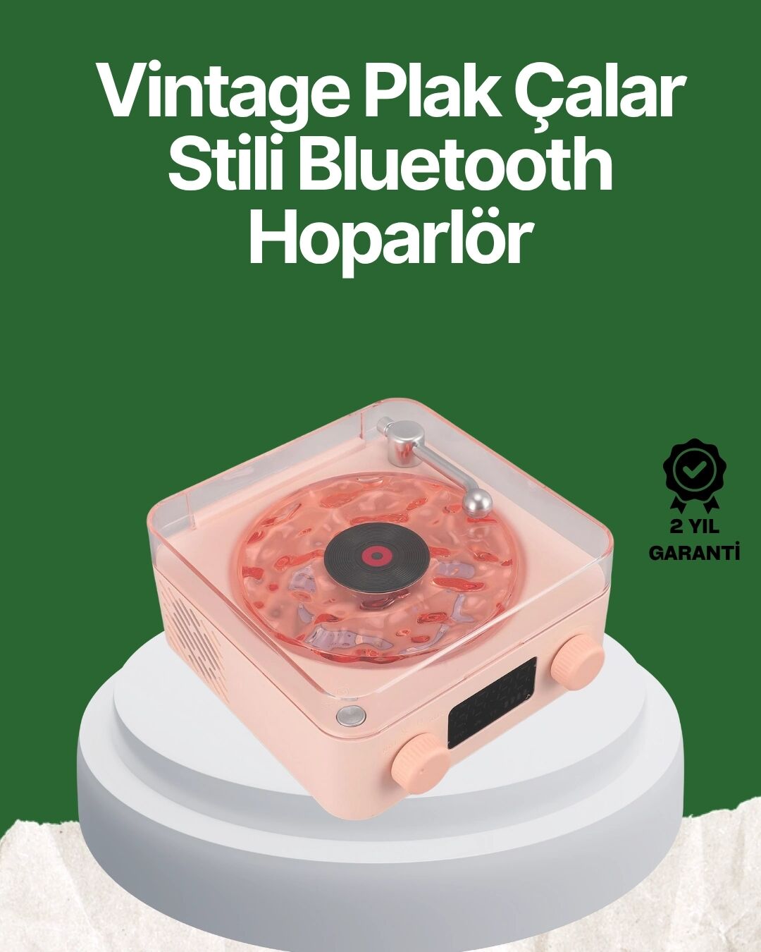 Vintage Tarz Bluetooth Hoparlör – Gece Işığı ve Zaman Göstergeli