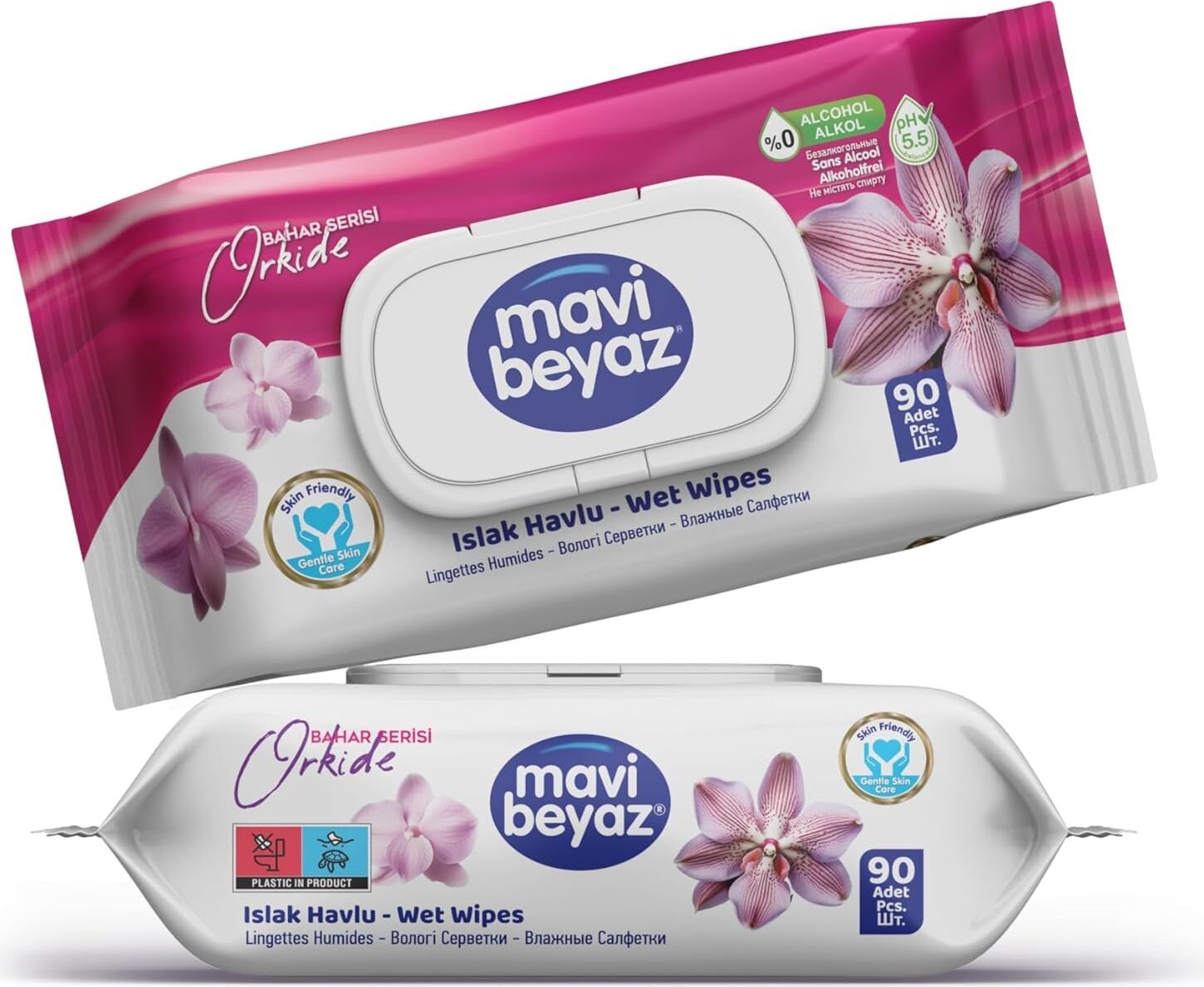 Mavi Beyaz Islak Havlu Çiçek Seri Orkide 90 Lı