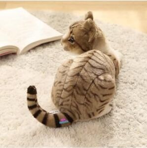 Hediyecik Gerçek Görünümlü Peluş Kedi Gri Tekir 40 Cm, Gri