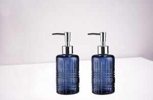 Banyo Seti Cam Sıvı Sabunluk 2 Adet,kristal Desenli Mavi 300ML 6,8X17,6CM