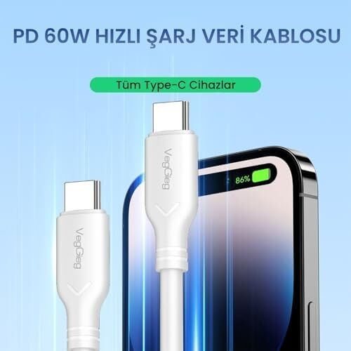 60W Type-C To Type-C Hızlı Şarj ve Data Kablosu 1.2 Metre