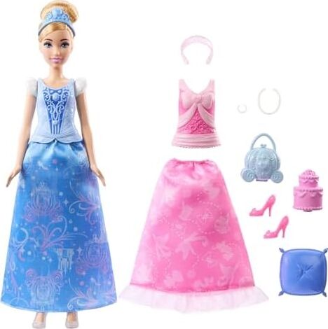 Prensesi Cinderella 2'si 1 Arada Hikayeler Bebek Prensesi 2'si 1 Arada Hikayeler Cinderella Bebek, Takılıp Çıkarılabilen 2 Büstiyer, 2 Etek ve 9 Aksesuar JCR95