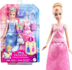 Prensesi Cinderella 2'si 1 Arada Hikayeler Bebek Prensesi 2'si 1 Arada Hikayeler Cinderella Bebek, Takılıp Çıkarılabilen 2 Büstiyer, 2 Etek ve 9 Aksesuar JCR95