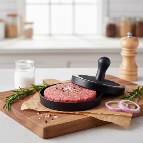 Yapışmaz Büyük Boy Hamburger Köfte Kalıbı - Paslanmaz Çelik Karbon Kaplama Premium Burger Presi | Mükemmel Şekilli Köfte Makinesi