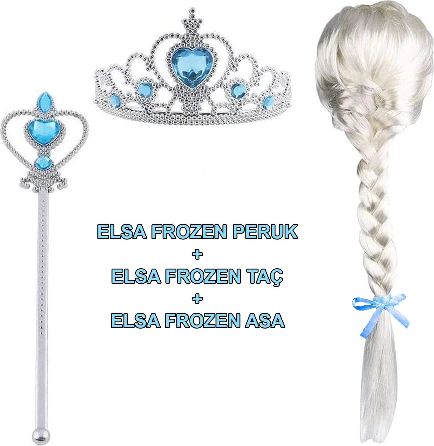 Örgülü Karlar Ülkesi Frozen Elsa Peruğu Tacı ve Sopası Çocuk Boy