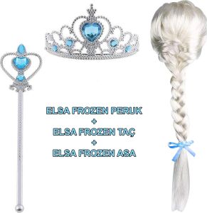 Örgülü Karlar Ülkesi Frozen Elsa Peruğu Tacı ve Sopası Çocuk Boy