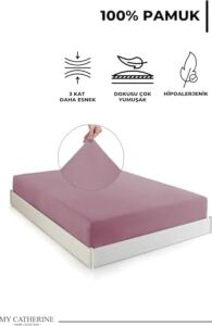 Lastikli Çarşaf HIPOALERJENIK%100 Pamuk Penye Kumaş Lila 160X200 Çift Kişilik, Luxcarsaf
