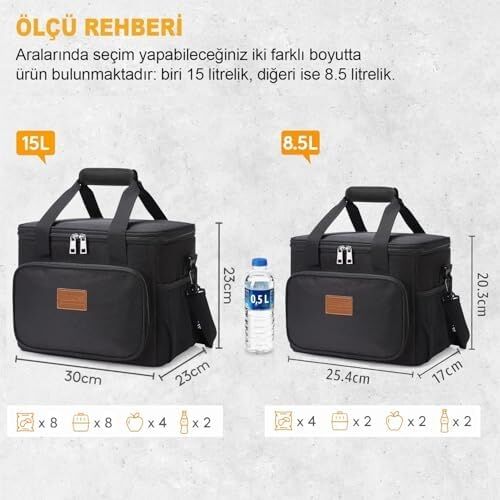 Termal Çanta, Soğuk Sıcak Tutucu Yalıtımlı Beslenme Çantası, Soğutucu Buzluk Yemek Çantası 8,5l - Siyah