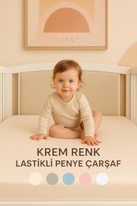 %100 Pamuklu Bebek Lastikli Çarşaf - Penye Kumaş - Park Yatak | 60X120 | 70X110 | 70X120 | 70X130 | 70X140 | Krem | Beyaz | Gri | Pembe | Mavi (Krem)