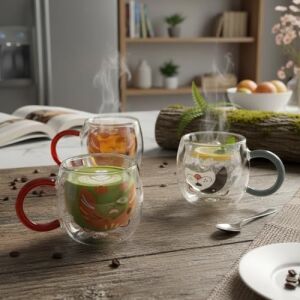 Çift Cidarlı Hayvan Figürlü Cam Kupa - 280 ml - Karışık Renklerde Sürpriz Gönderim (Asorti) - Isıya Dayanıklı Borosilikat Tasarım Bardak (1 Adet)