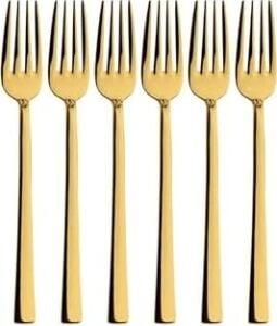 Tatlı Çatal Seti, Gold Renkli, 6 Adet Çatal Seti, Çelik, 16 Cm, Metalik Gold, Paslanmaz, Kutulu