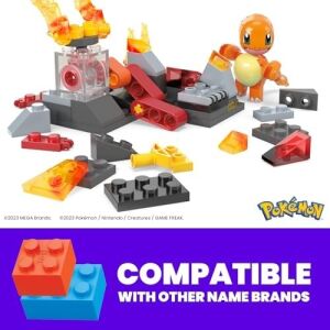 Brands Pokemon Action Figure Yapı Oyuncakları, Charmander'ın Ateş Tipi Spin, 81 Parça, 1 Yapılabilir Karakter ve Dönüş Hareketi, Çocuklar Için