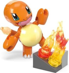 Brands Pokemon Action Figure Yapı Oyuncakları, Charmander'ın Ateş Tipi Spin, 81 Parça, 1 Yapılabilir Karakter ve Dönüş Hareketi, Çocuklar Için