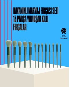 Taşınabilir Ergonomik Yapılı 13 Adet Fiber Kıllı Yüz ve Göz Makyaj Fırçası Seti