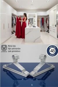 48'li Lüks Çelik Elbise Askısı - Iz Yapmayan Ince Tasarım Metal Kıyafet Düzenleyici (40CM)