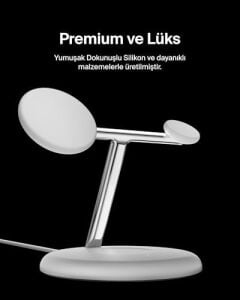 3'ü 1 Arada Manyetik Magsafe Uyumlu Qi2 15W Kablosuz Şarj Standı, iPhone 16, 15, 14 ve 13 Serisi, Airpods, Apple Watch Vb. Için Hızlı Şarj Özellikli iPhone Şarj Cihazı (Psu Dahil) - Beyaz