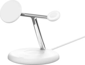 3'ü 1 Arada Manyetik Magsafe Uyumlu Qi2 15W Kablosuz Şarj Standı, iPhone 16, 15, 14 ve 13 Serisi, Airpods, Apple Watch Vb. Için Hızlı Şarj Özellikli iPhone Şarj Cihazı (Psu Dahil) - Beyaz