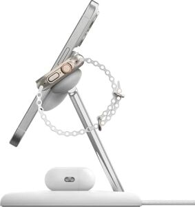 3'ü 1 Arada Manyetik Magsafe Uyumlu Qi2 15W Kablosuz Şarj Standı, iPhone 16, 15, 14 ve 13 Serisi, Airpods, Apple Watch Vb. Için Hızlı Şarj Özellikli iPhone Şarj Cihazı (Psu Dahil) - Beyaz