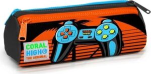 Siyah Turuncu Gamers Üç Bölmeli Kalem Çantası -Erkek Çocuk