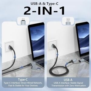 Dacrown USB C - Ethernet Kablosu 10 Ft, Tip C - RJ45 Lan Kablosu, Gigabit Ağ Internet Adaptörü, Doğrudan Bağlı, Thunderbolt 4/3 MacBook Air/pro, Xps, iPhone 15 Serisi, Galaxy S24 ile Uyumlu