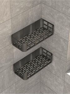 Evo 2li Yapışkanlı Duvar Organizer Siyah Banyo Duş Rafı Seti Delme Gerektirmez Banyo Düzenleyici