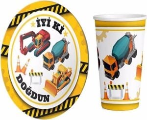 Inşaat Temalı Tabak Bardak 8 Adet