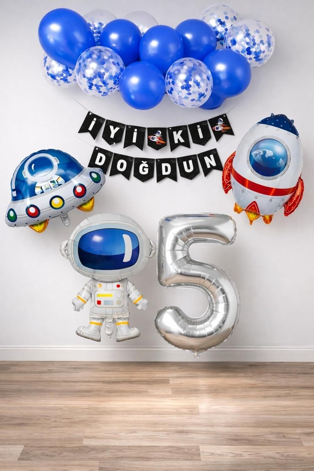 Patladı Gitti Uzay Konsepti Doğum Günü Parti Kutlama Seti; Astronot, Ufo ve Uzay Gemisi Folyo Balon Set (5)