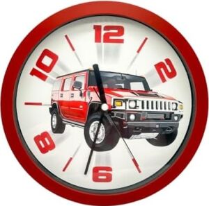 Premium Serisi Jeep Desenli Kırmızıduvar Saati 25 cm