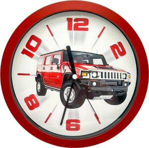 Premium Serisi Jeep Desenli Kırmızıduvar Saati 25 cm