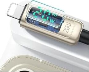 CA-8811 20W Dijital Göstergeli Type-C To Lightining Pd-Data Şarj Kablosu-Gümüş