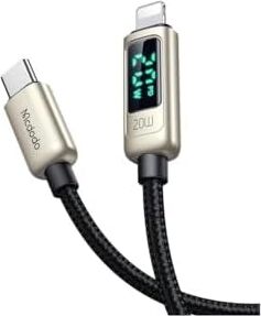 CA-8811 20W Dijital Göstergeli Type-C To Lightining Pd-Data Şarj Kablosu-Gümüş