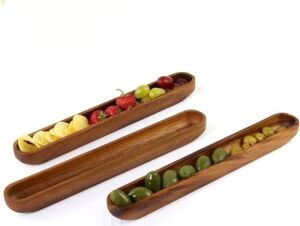 Akasya Ağacından Ahşap Zeytin Tabağı, Zeytinlik,ahşap Zeytin Tepsisi El Yapımı Akasya Ahşap Uzun Kano Tekne Tarzı Çanak - Yemek Servis Tabağı Masa Orta Parça (35CM*5CM)