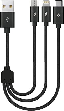 Alumicable Mini Trio Lightning Micro USB 30CM Şarj Kablosu, Siyah