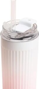 304 L Çelik 500 Ml. Pembe Beyaz Degrade Pipetli El Termos Mug CIN913PM
