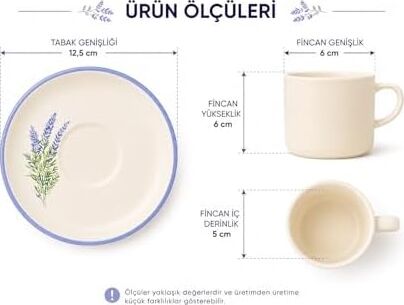 Kahve Fincan Takımı, Lavanta Desenli 4 Parça 2 Kişilik Seramik, Seramik Kahve Takımı, 4 Parça Kahve Seti, Şık Desenli Seramik Türk Kahvesi Fincan Seti, Premium Seramik Kahve Seti, Modern Kahve Seti