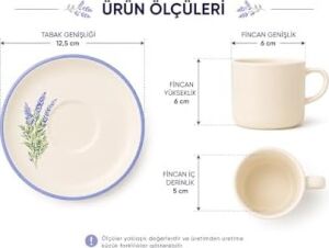 Kahve Fincan Takımı, Lavanta Desenli 4 Parça 2 Kişilik Seramik, Seramik Kahve Takımı, 4 Parça Kahve Seti, Şık Desenli Seramik Türk Kahvesi Fincan Seti, Premium Seramik Kahve Seti, Modern Kahve Seti