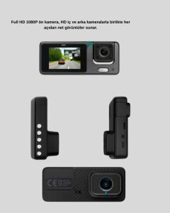 3 Kameralı Araç Dvr 1080P Ön + Hd Arka + Iç Kamera Döngü Kayıt 2’’ Ekran