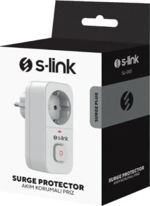 SL-010 16A 750 Joule Akım Korumalı Tekli Priz Anahtarlı Isıya Duyarlı Devre Çocuk Koruma