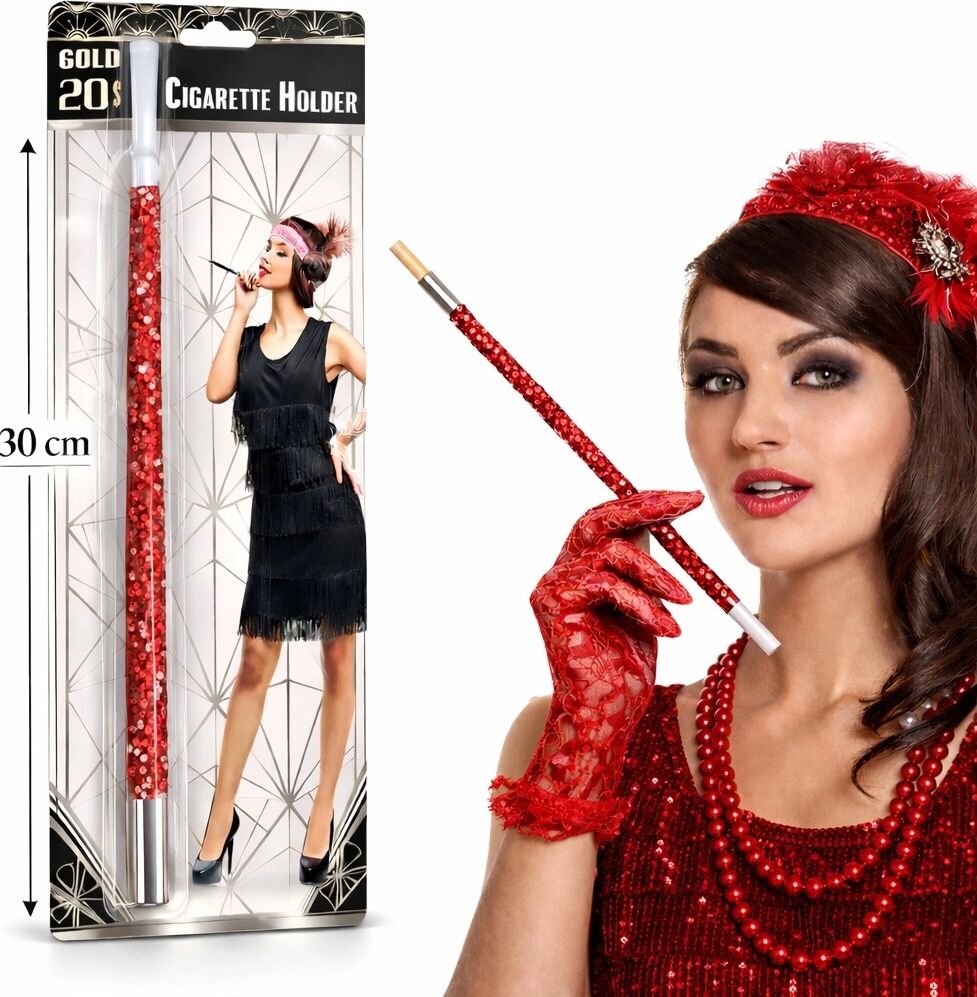 30 cm Kırmızı Payetli Sigara Tutacağı – 1920’LER Gatsby Parti Aksesuarı