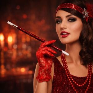 30 cm Kırmızı Payetli Sigara Tutacağı – 1920’LER Gatsby Parti Aksesuarı