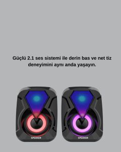 2+1 Rgb LED Işıklı Güçlü Bas Sistemli Bilgisayar Hoparlörü