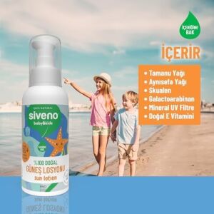SIVENO%100 Doğal Çocuk Güneş Losyonu Leke Karşıtı Nemlendirici Bitkisel Vegan Uva Uvb Spf 50+ 100 ml