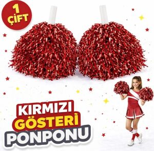 1 Çift Kırmızı Okul Gösteri Ponponları Ekstra Dolgun