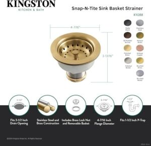 Brass K112MB Tacoma Mutfak Lavabo Sepeti Süzgeç, Mat Siyah 4,44 x 4,44 x 3,81