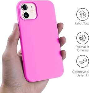 iPhone Kılıf Ince Sıvı Silikon 3 Katmanlı Tam Kaplamalı Yumuşak Jel Kauçuk Kılıf Kapak (Açık Pembe, iPhone 11)