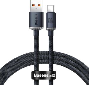 Crystal Usb-A - Type-C Hızlı Şarj Veri Kablosu 100W 5A 1,2m – Siyah (Ile Uyumlu Değildir)