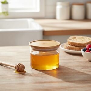 Bambu Kapaklı Borosilikat Cam Saklama Kabı - 200 ml Vakumlu Küçük Boy Baharatlık ve Erzak Kavanozu