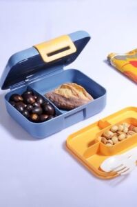 Kendinden Kaşık ve Çatallı 5 Bölmeli 2 Katlı Beslenme Kutusu (Gri)