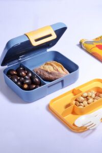 Kendinden Kaşık ve Çatallı 5 Bölmeli 2 Katlı Beslenme Kutusu (Gri)