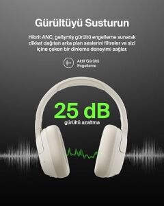 Soundform Isolate Gürültü Önleyici Kablosuz Kulaklık (Kum) – Mikrofonlu, 60 Saat Pil, Derin Bas, Cloudcushion Konfor, Bluetooth Kulak Üstü Kulaklık